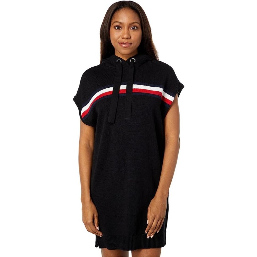 Tommy Hilfiger Women's Sleeveless Hooded Black Knit Mini Dress Small B2-12